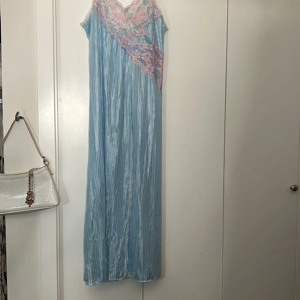 2 for $40 Night Dressing Gown with pink rosy lace front and silk ribbing detail - Picture 3 of 6
